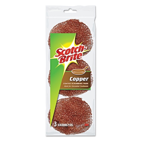 Scotch-Brite Metal Scrubbing Pads, 2 1/2" x 2 3/4", Copper Coated Metal, 3 Pads, PK8 213C
